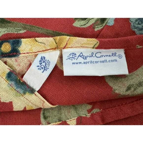 April Cornell Red Multi-Color Floral Print 80" Round Tablecloth 100% Cotton - Picture 4 of 5